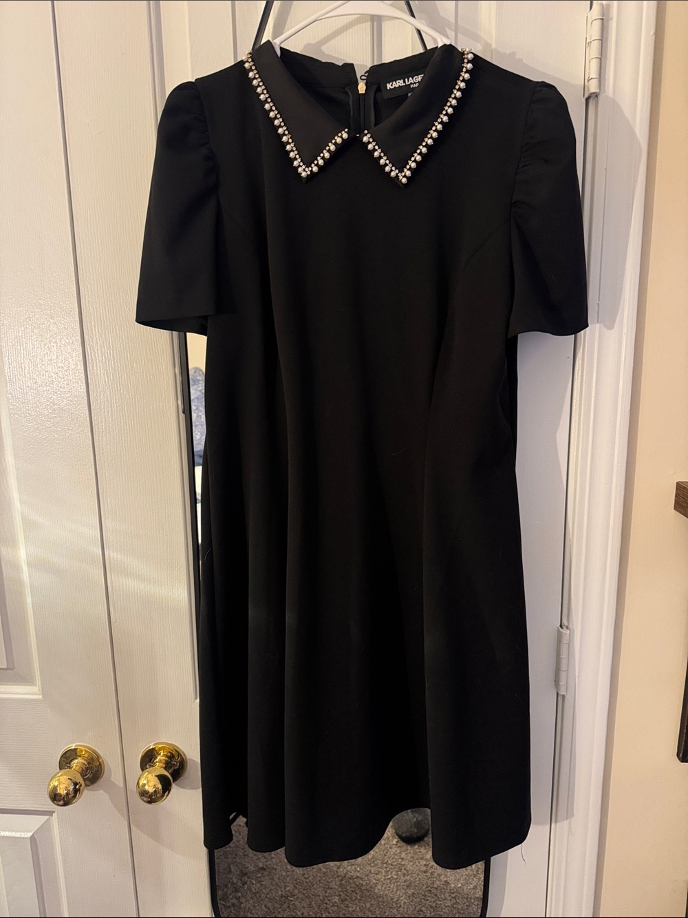 Karl Lagerfeld Black Dress with Pearl-Trim Collar